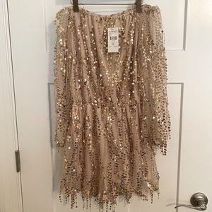 Fashion nova gold sparkle romper NWT